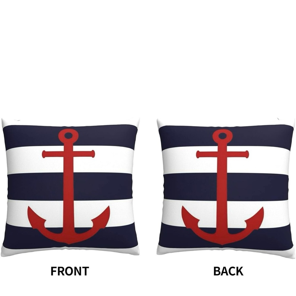 Nautical Striped Anchor Throw Pillow Cover - Picture 4 of 6